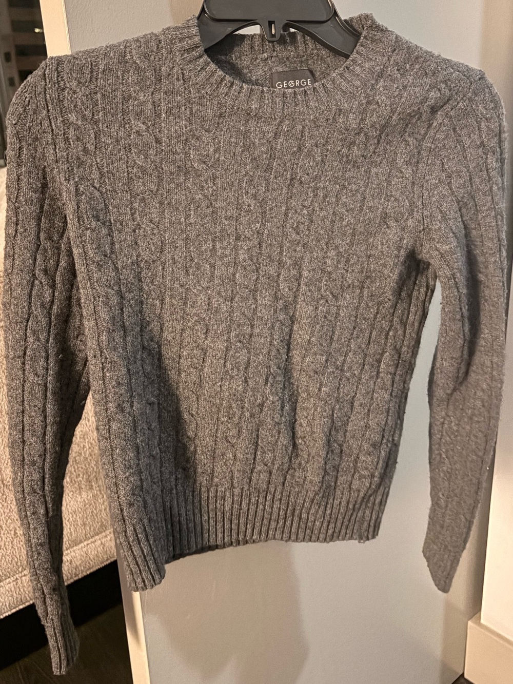 Women's Gray Cable Knit Crewneck Sweater